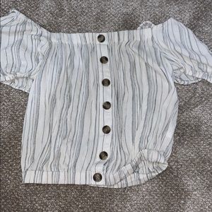 cream and navy off the shoulder american eagle top